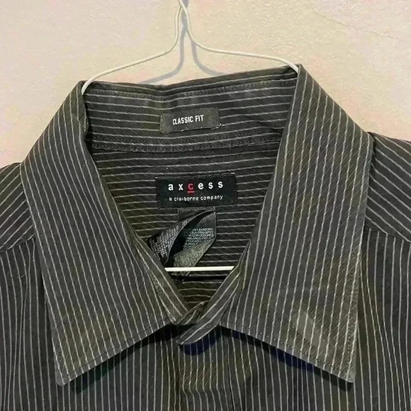 Axcess Mens Classic Fit Long Sleeve Button Down Dress Shirt Black Pinstripe XXL - Picture 12 of 16